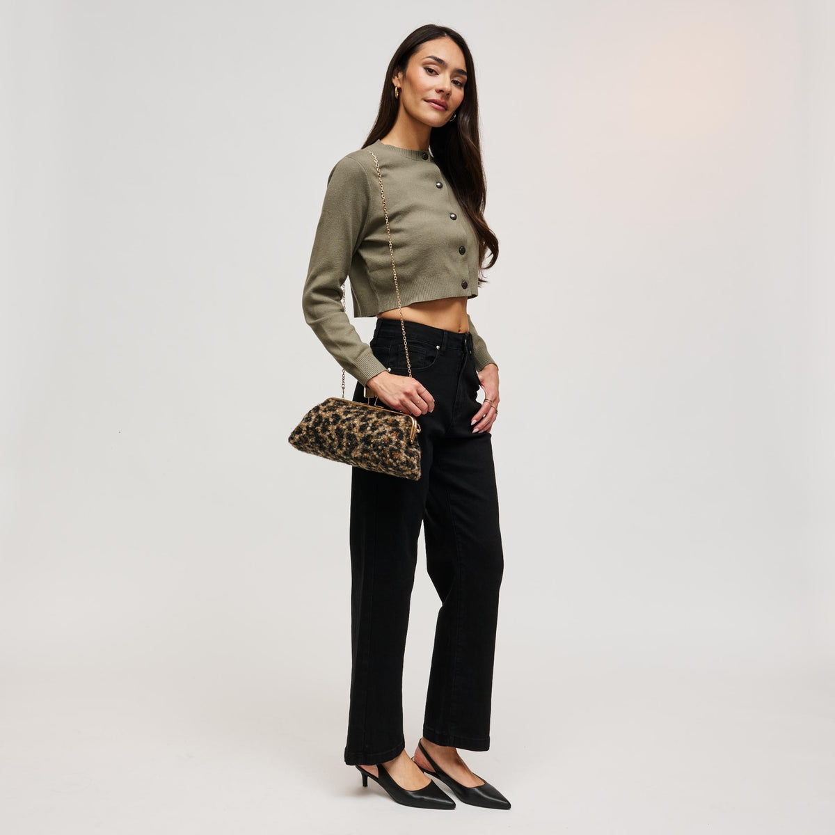 Woman wearing Leopard Urban Expressions Aurelia Clutch 840504211911 View 4 | Leopard