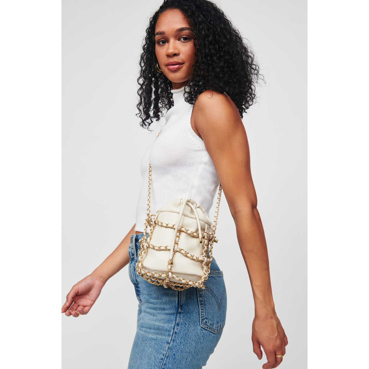 Woman wearing Oatmilk Urban Expressions Moira Crossbody 818209012348 View 2 | Oatmilk