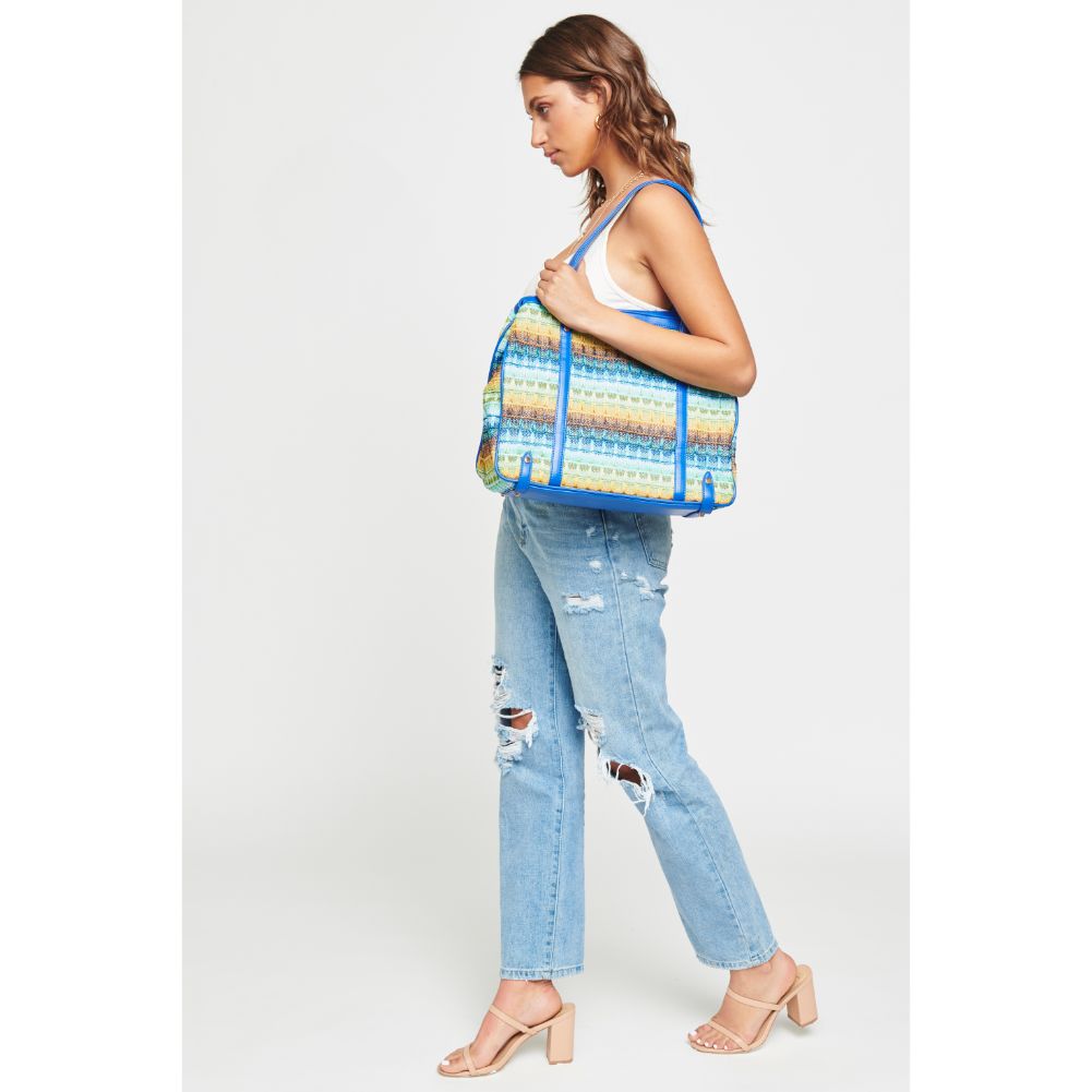 Woman wearing Blue Multi Urban Expressions Journey Tote 840611111210 View 3 | Blue Multi