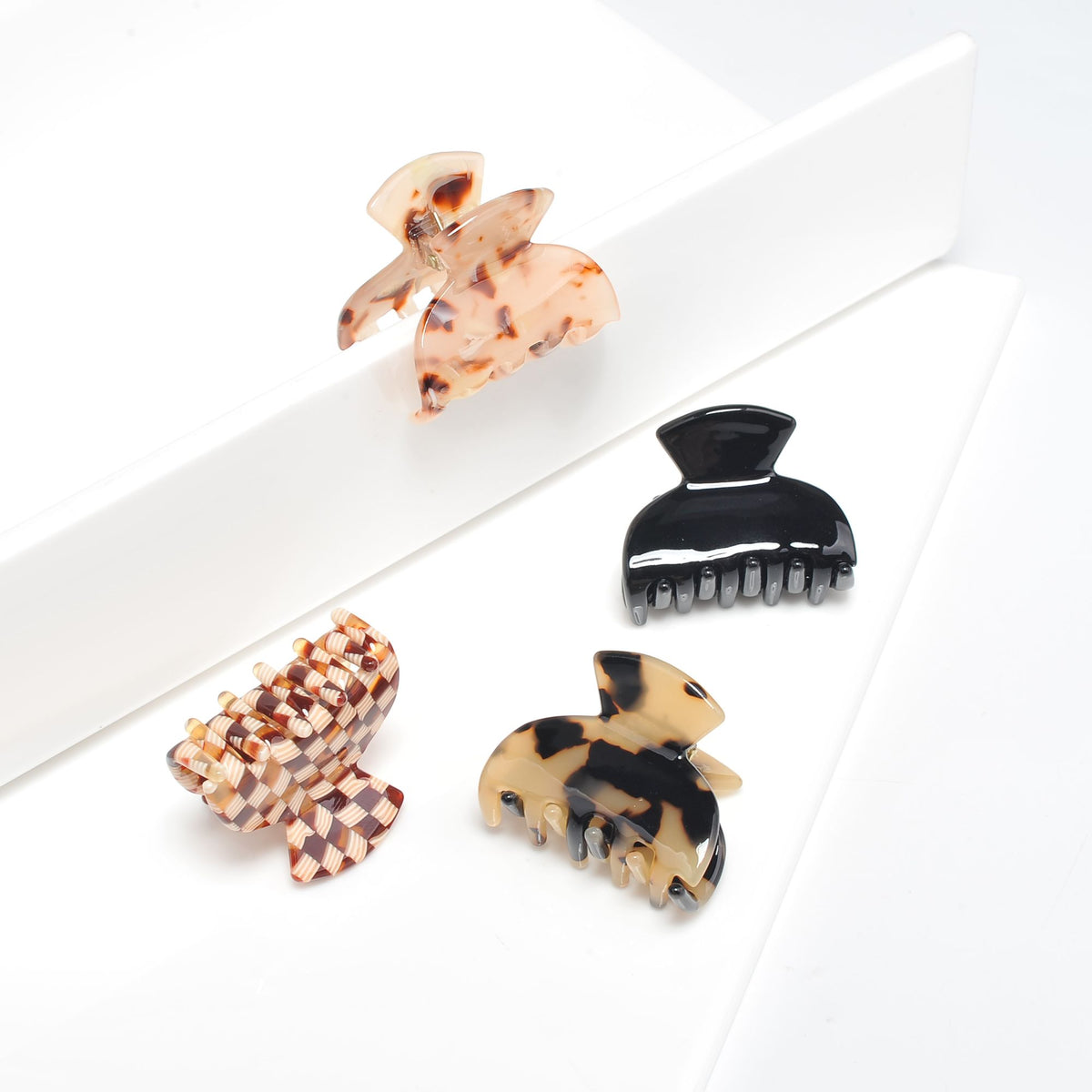 Product Image of Urban Expressions Assorted Mini Hair Claw - 4 Pack Hair Claw 818209013659 View 2 | Black Multi Checker Pink Tortoise Cream Tortoise