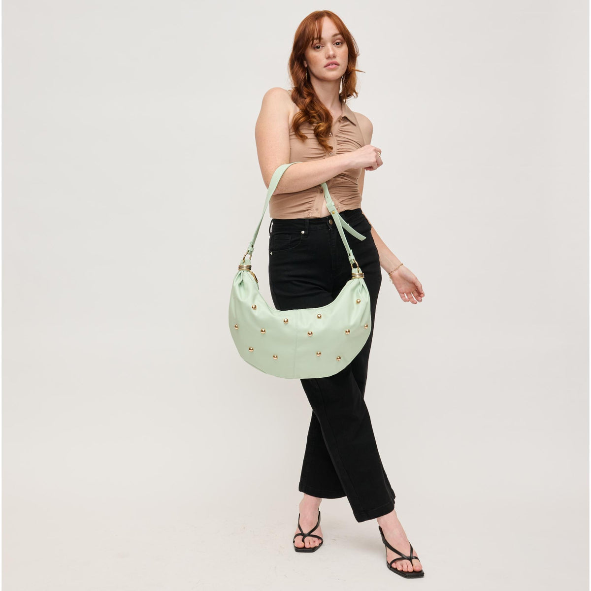 Woman wearing Pistachio Urban Expressions Bianca Hobo 840611151162 View 2 | Pistachio