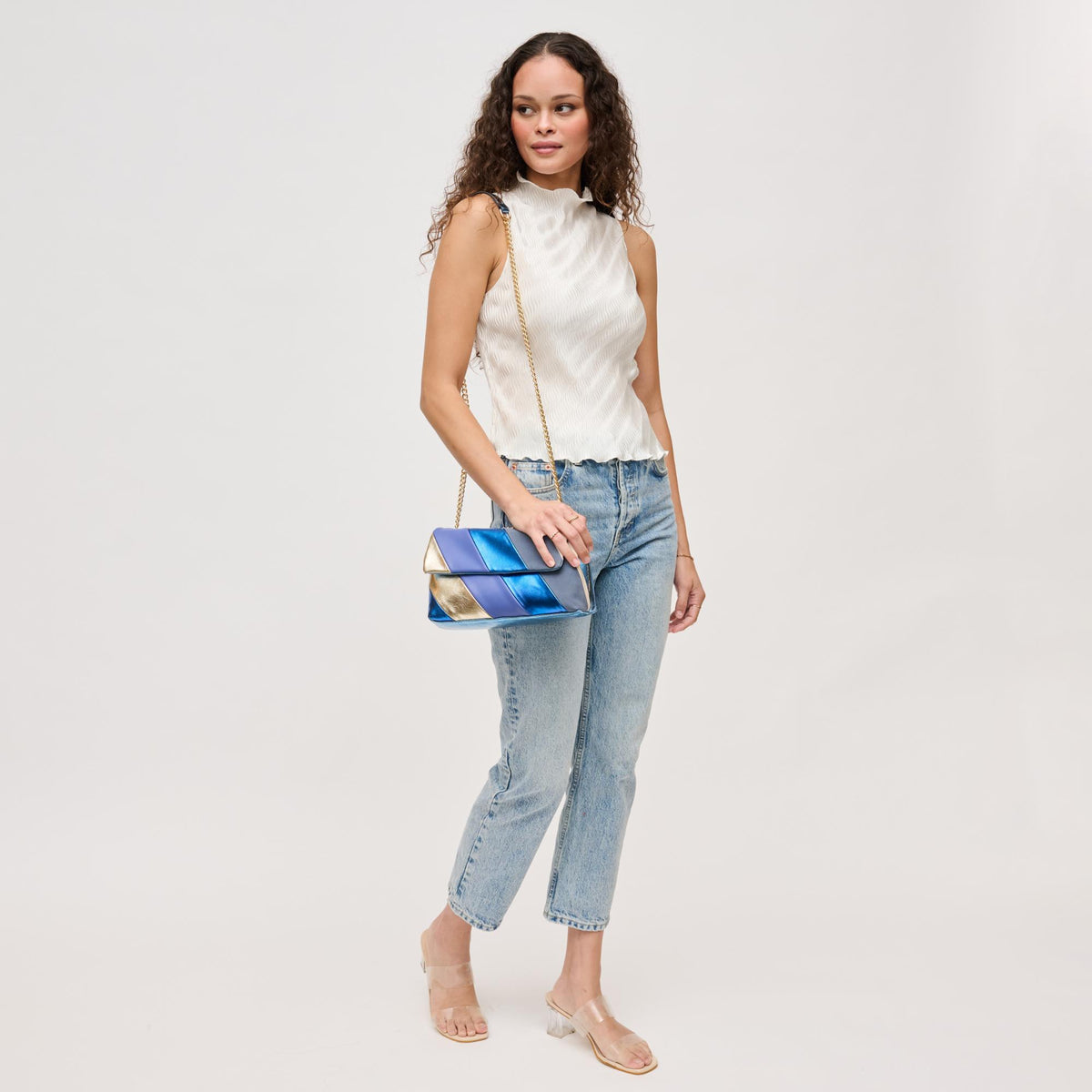 Woman wearing Navy Combo Urban Expressions Rayne Crossbody 840611128294 View 4 | Navy Combo
