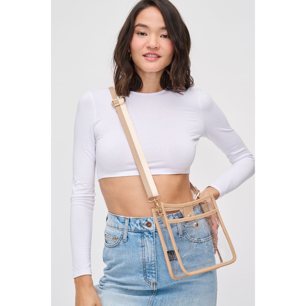 Woman wearing Nude Urban Expressions Beckham Crossbody 840611119988 View 1 | Nude