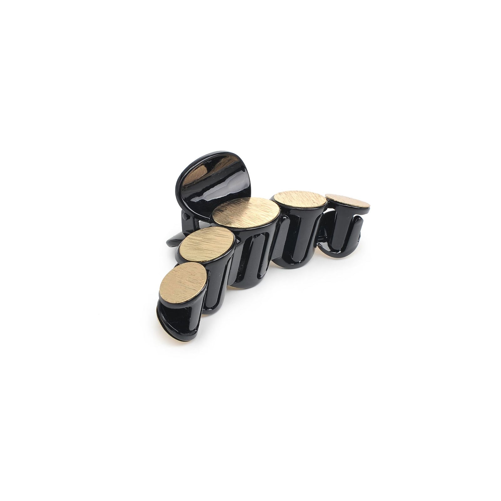 Woman wearing Clear Gold Urban Expressions Metallic Disc Plated Hair Claw - 2 Pack Hair Claw 818209013901 View 1 | Clear Gold