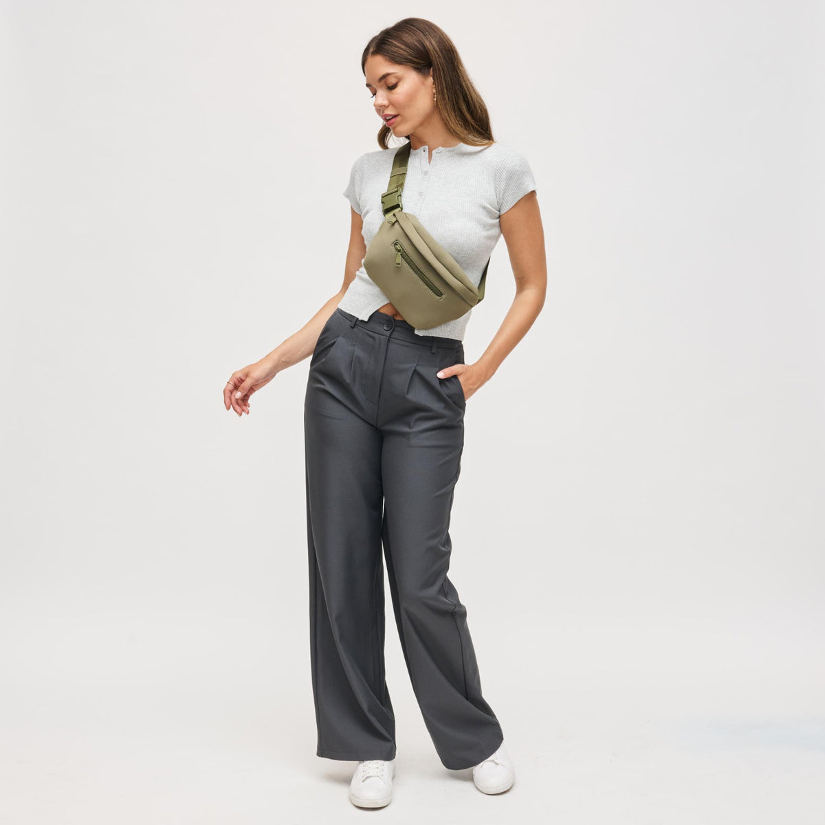 Woman wearing Army Urban Expressions Celestine Belt Bag 840504200182 View 3 | Army