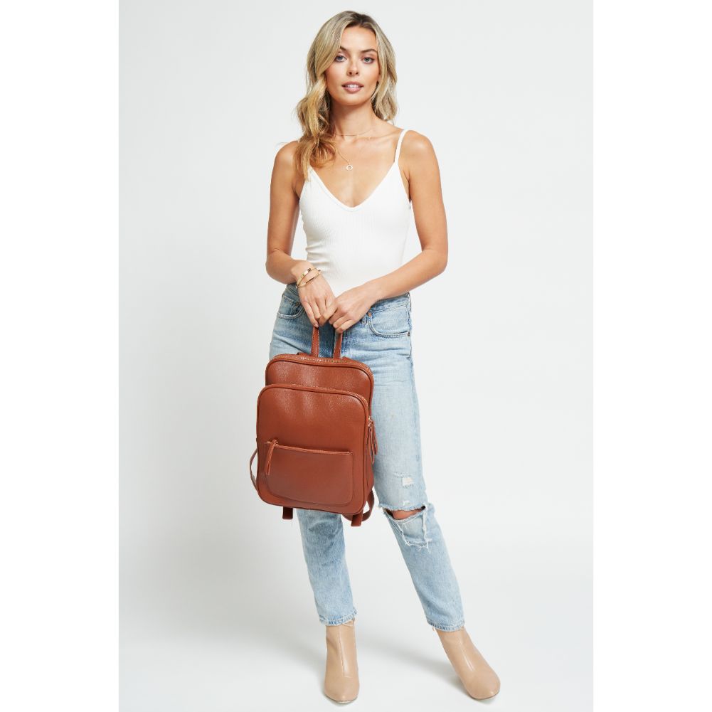 Woman wearing Cognac Urban Expressions Carly Backpack 840611174444 View 2 | Cognac