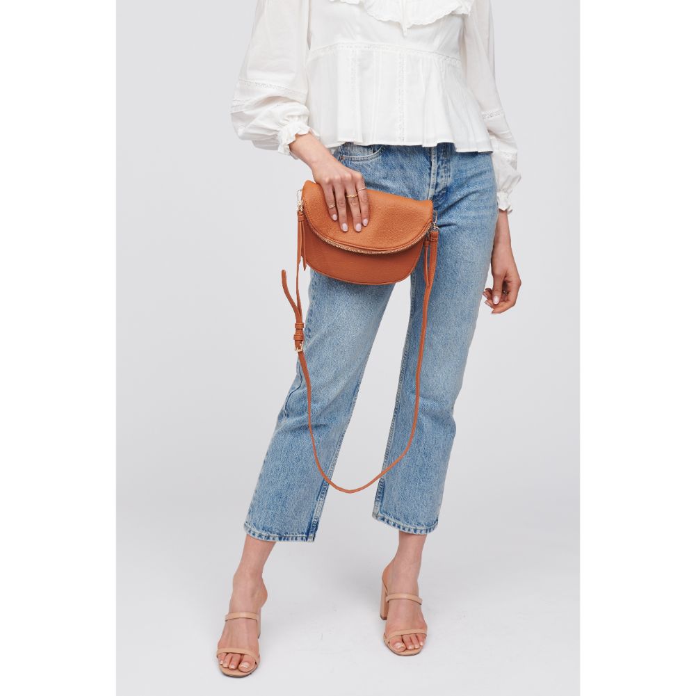 Woman wearing Tan Urban Expressions Holly Crossbody 818209015844 View 3 | Tan