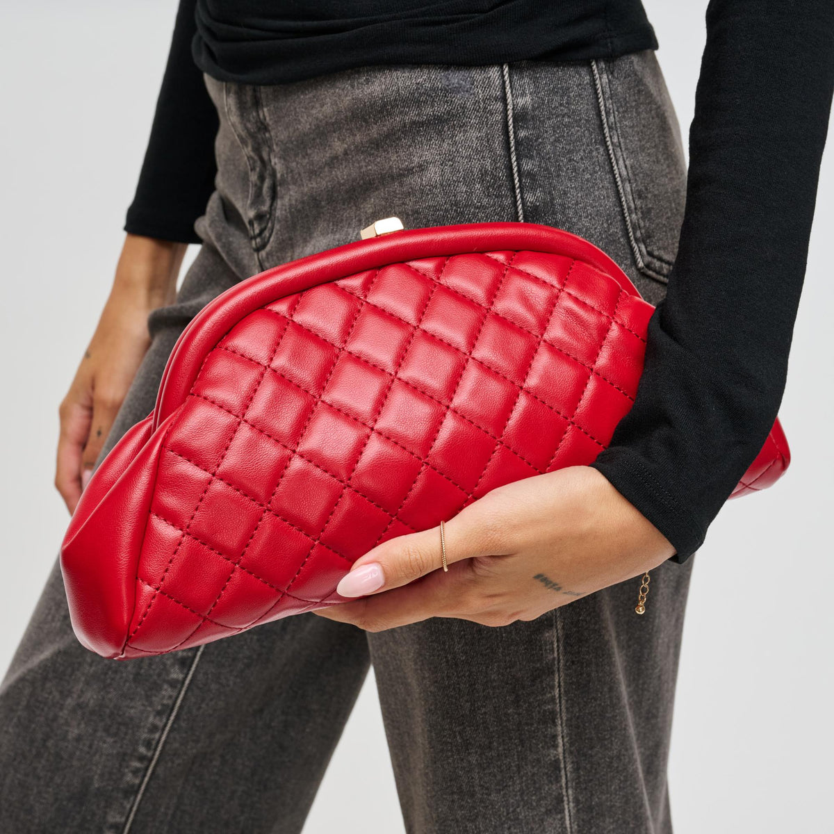 Woman wearing Red Urban Expressions Ava - Quilted Clutch 840504200687 View 1 | Red