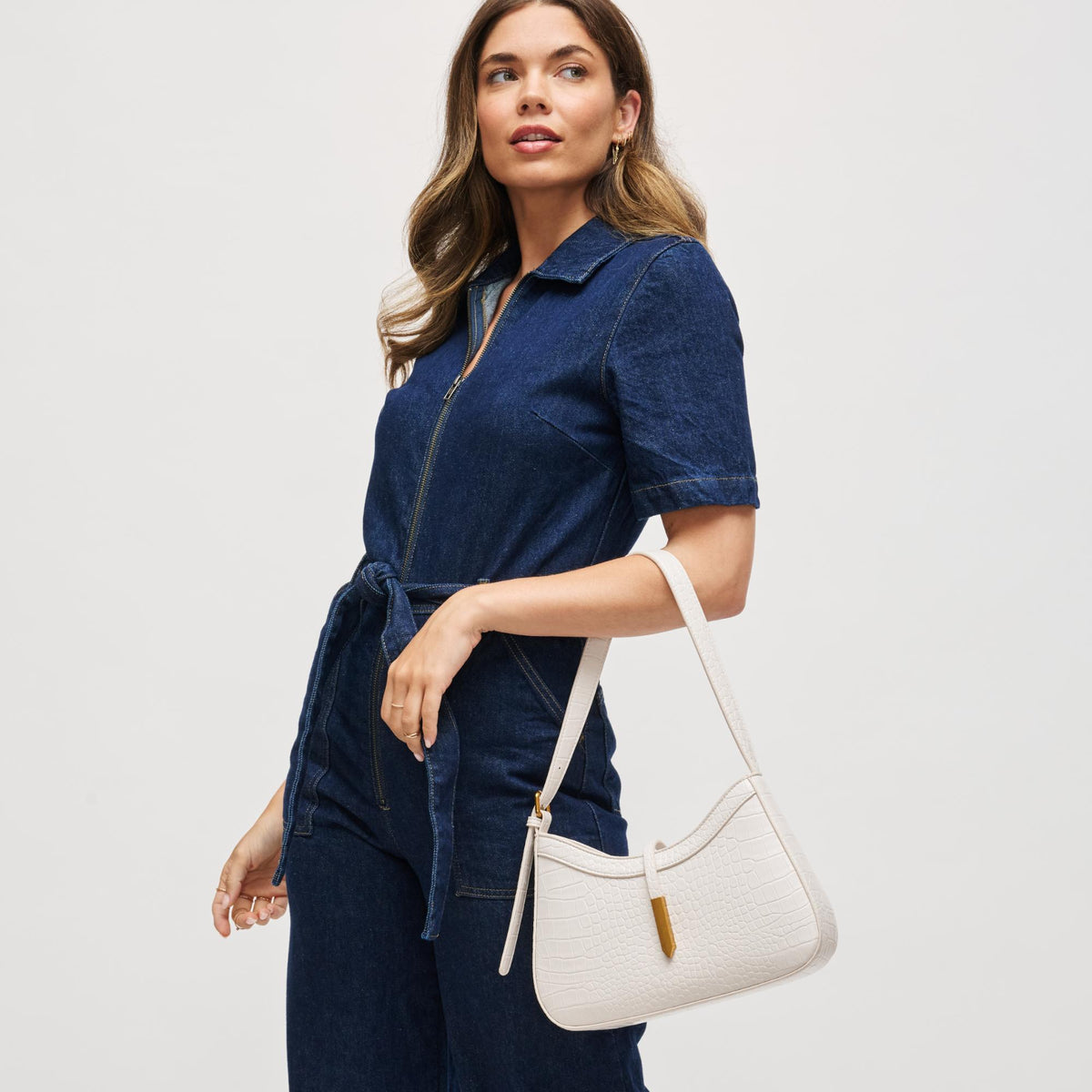 Woman wearing Oatmilk Urban Expressions Judith Shoulder Bag 840611199669 View 2 | Oatmilk