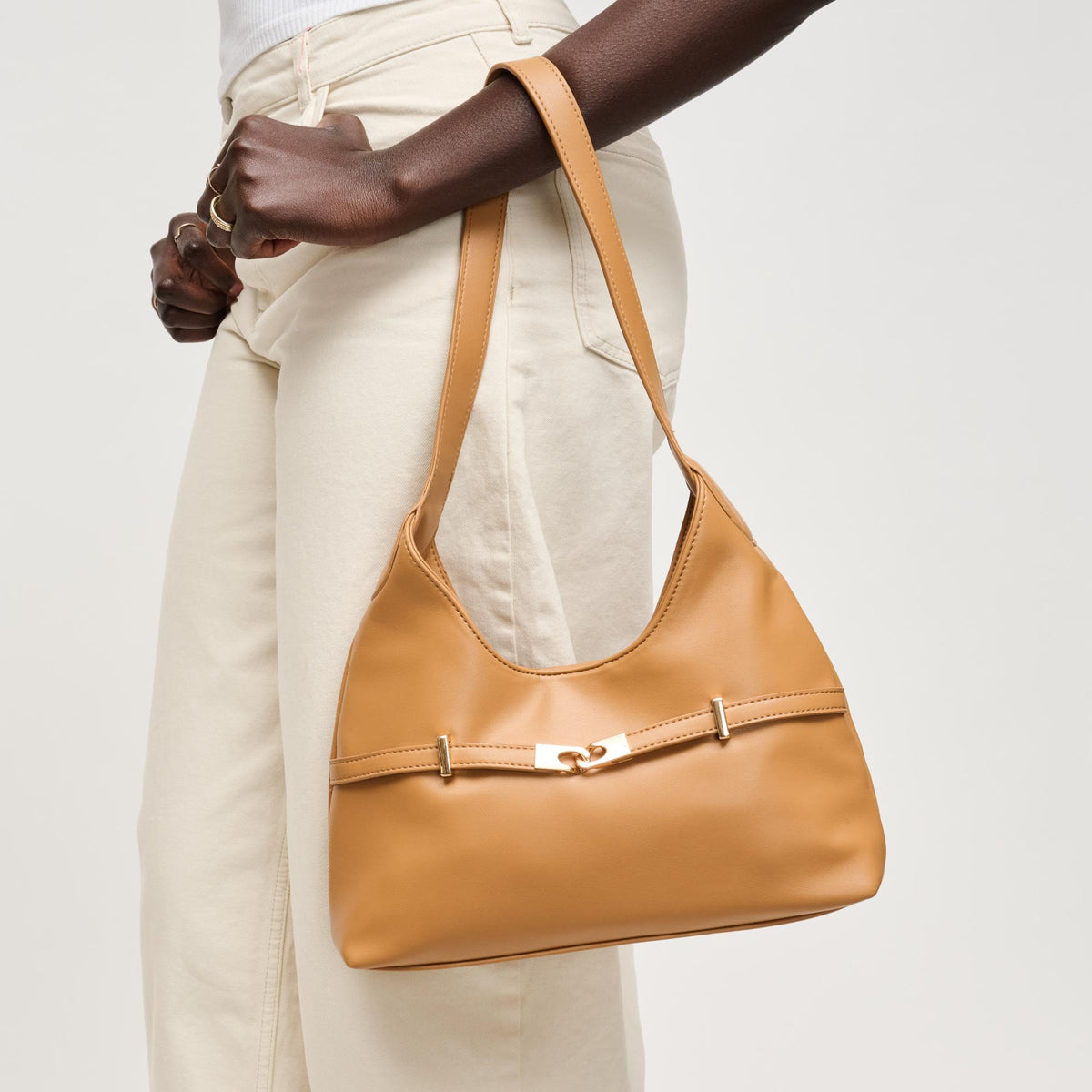 Woman wearing Camel Urban Expressions Camila Shoulder Bag 840504205866 View 2 | Camel