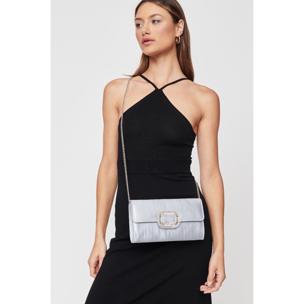 Woman wearing Silver Urban Expressions Skye Clutch 840611104298 View 1 | Silver