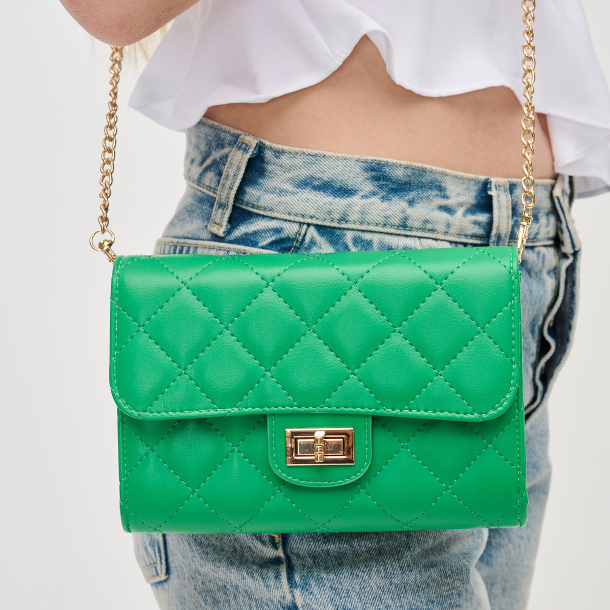 Woman wearing Kelly Green Urban Expressions Winona Crossbody 840611131133 View 3 | Kelly Green