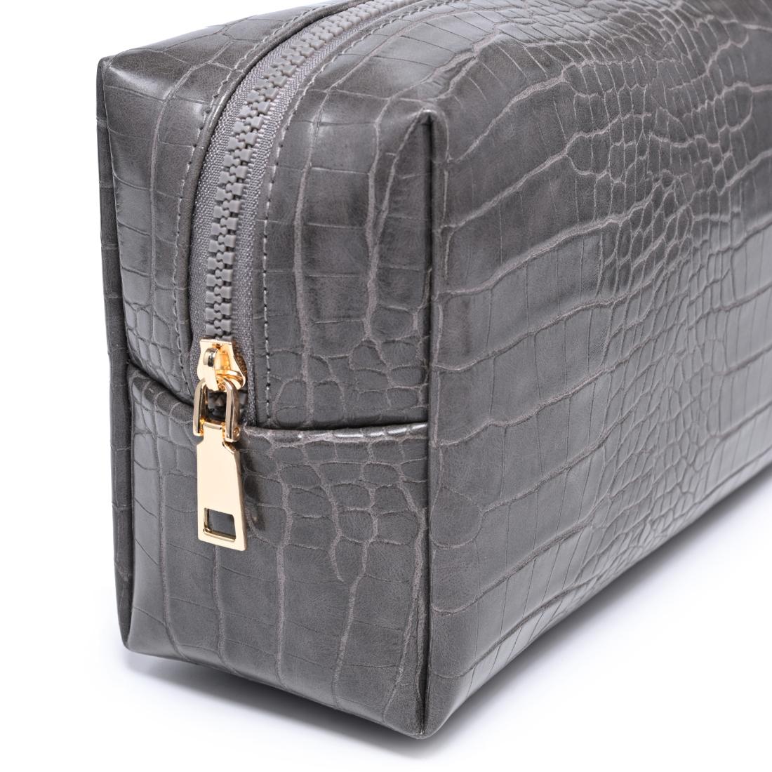 Urban Essentials Croc Chic Cosmetic & Travel Organizer Pouch 840504210587 View 8 | Dark Grey