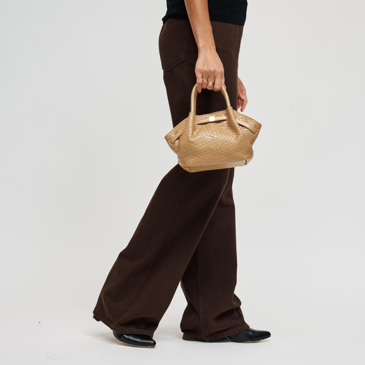 Woman wearing Natural Urban Expressions Selena - Embossed Woven Crossbody 840504212994 View 3 | Natural