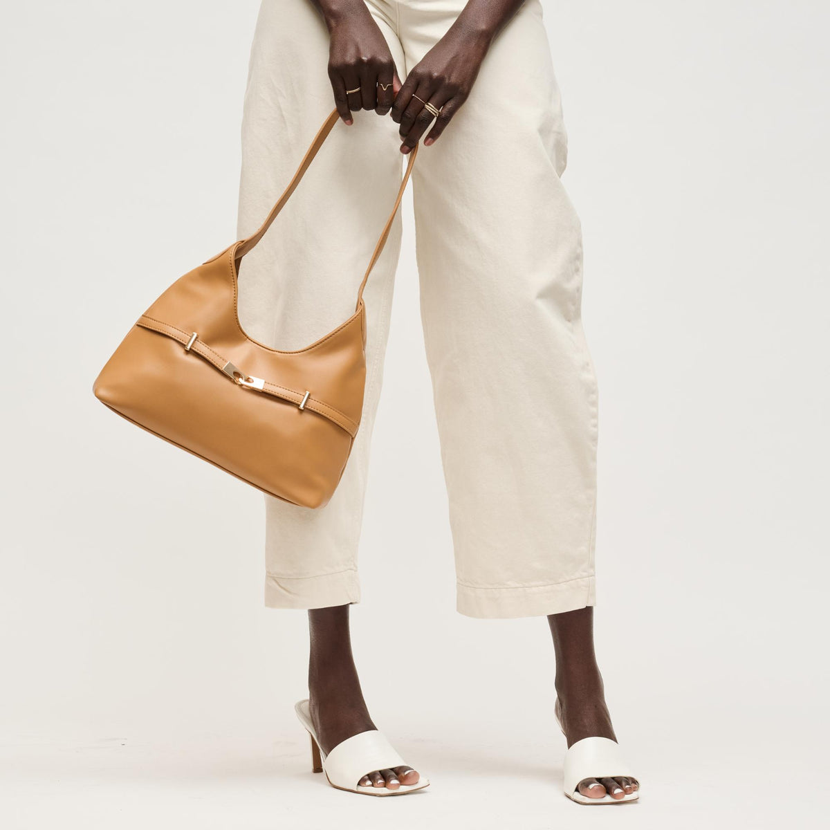 Woman wearing Camel Urban Expressions Camila Shoulder Bag 840504205866 View 4 | Camel