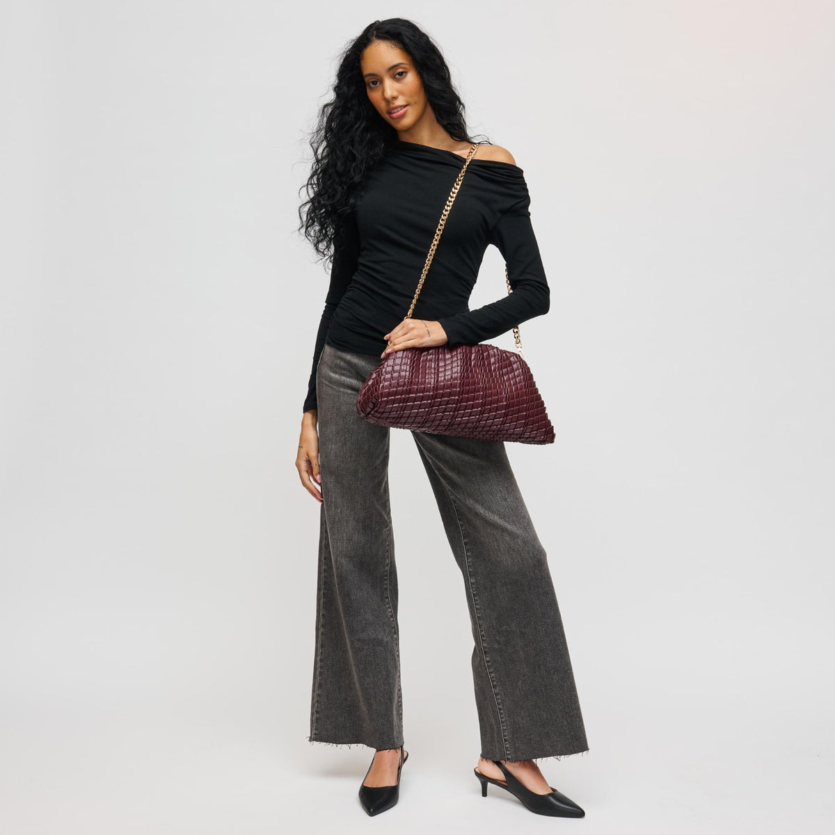 Woman wearing Wine Urban Expressions Veronica Clutch 840611198389 View 3 | Wine