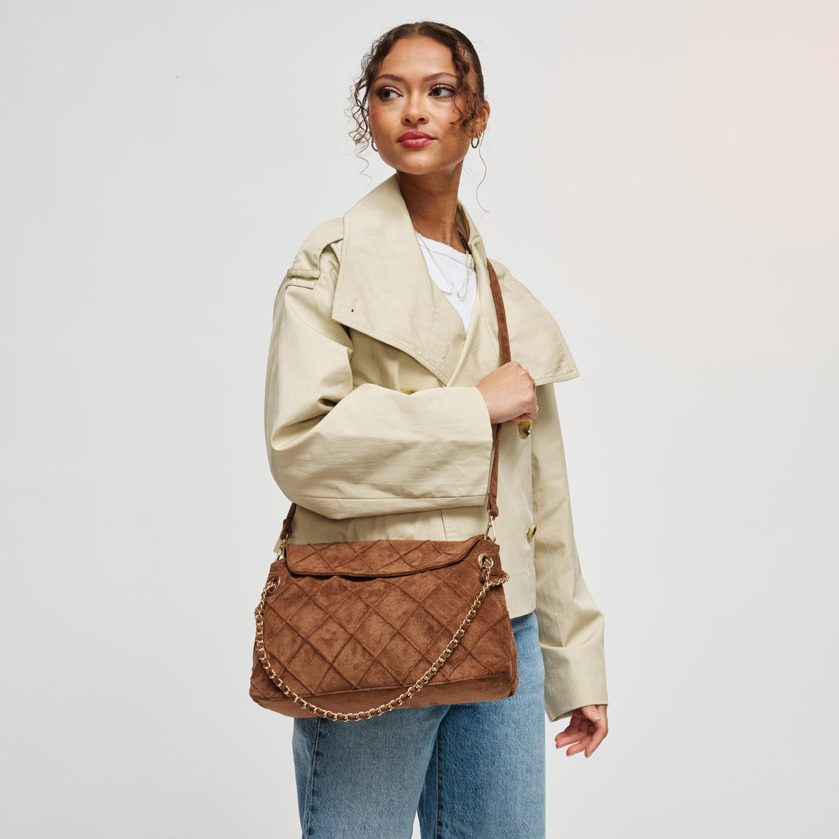 Woman wearing Brown Urban Expressions Crew Hobo 840504213724 View 1 | Brown