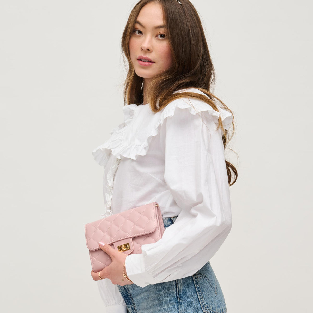 Woman wearing Blush Urban Expressions Shelly Crossbody 840611153470 View 2 | Blush