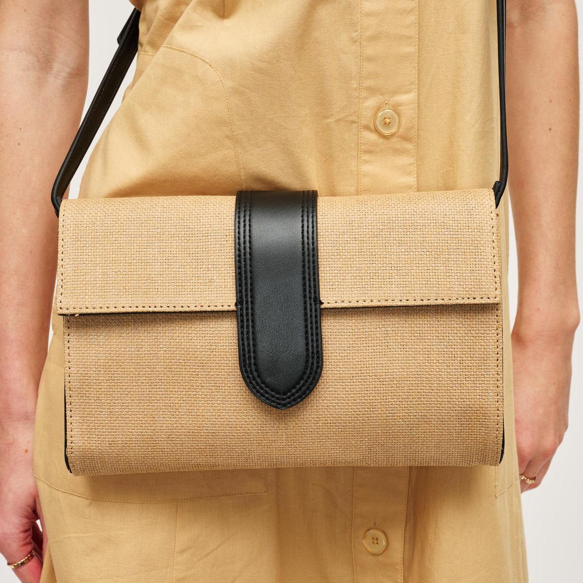 Woman wearing Natural Black Urban Expressions Sia Crossbody 840611151766 View 4 | Natural Black