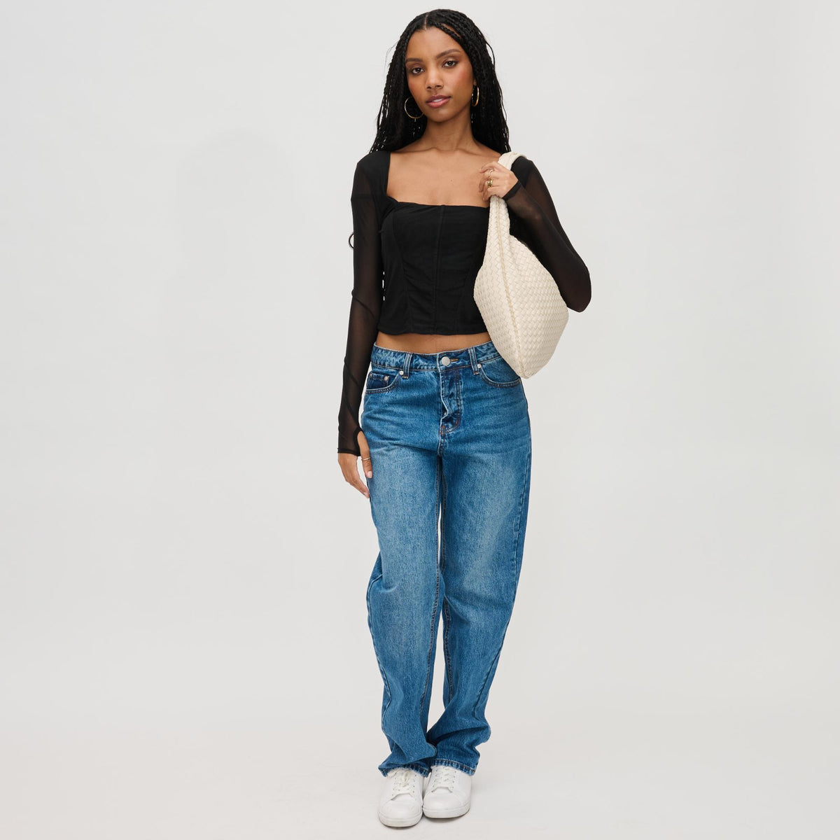 Woman wearing Oatmilk Urban Expressions Laverne Hobo 840611130129 View 2 | Oatmilk