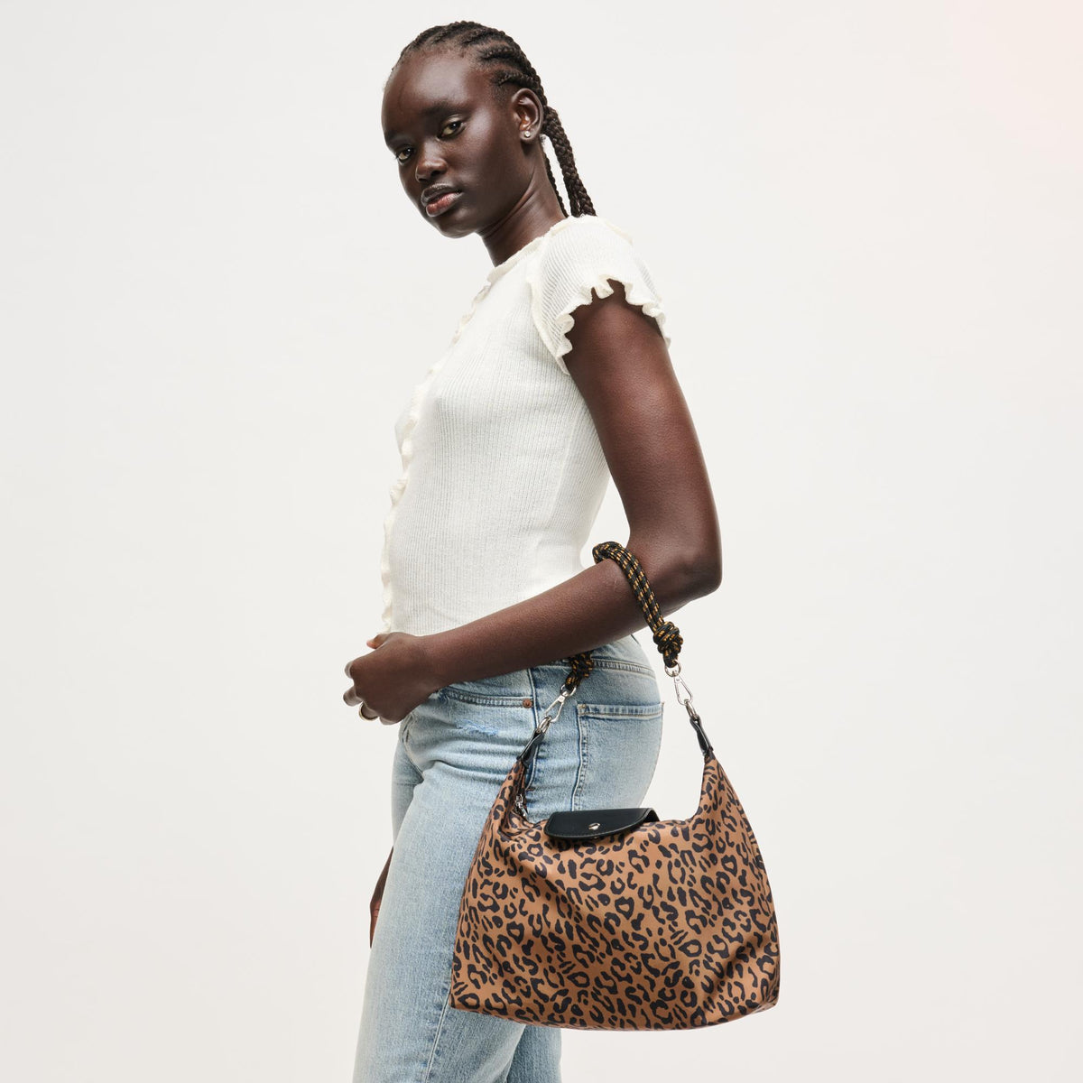 Woman wearing Leopard Urban Expressions Nova Hobo 840504206115 View 4 | Leopard