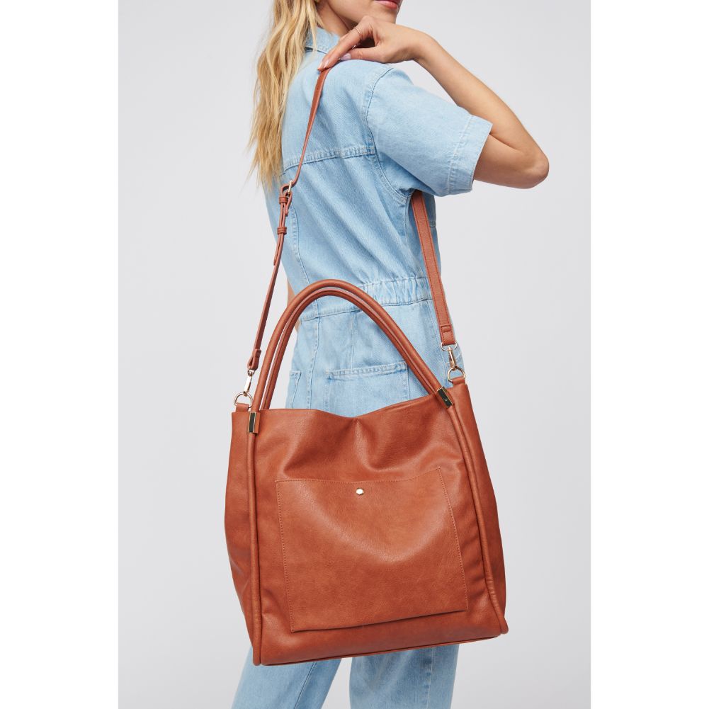 Woman wearing Tan Urban Expressions Deborah Tote 818209016797 View 2 | Tan