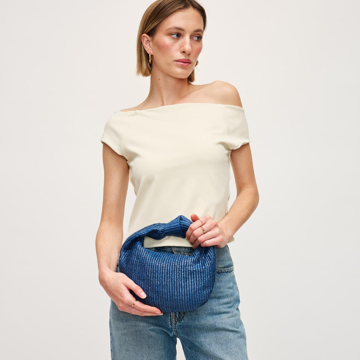 Woman wearing Navy Urban Expressions Tracy - Stripes Clutch 840611141699 View 2 | Navy