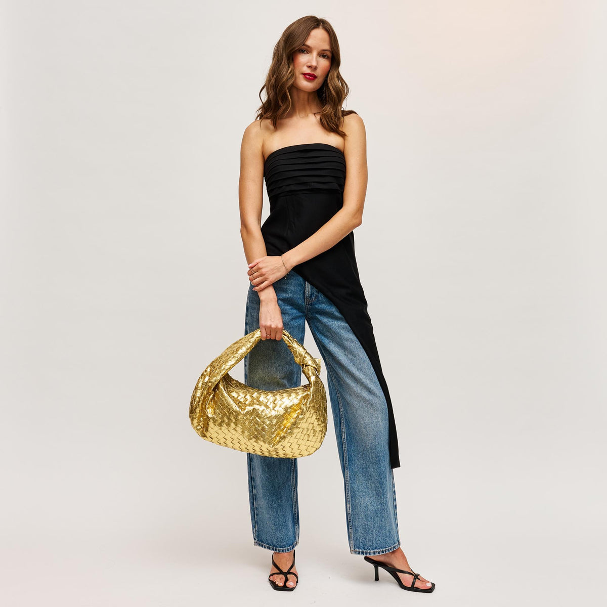 Woman wearing Gold Urban Expressions Dollie Hobo 840611128423 View 3 | Gold