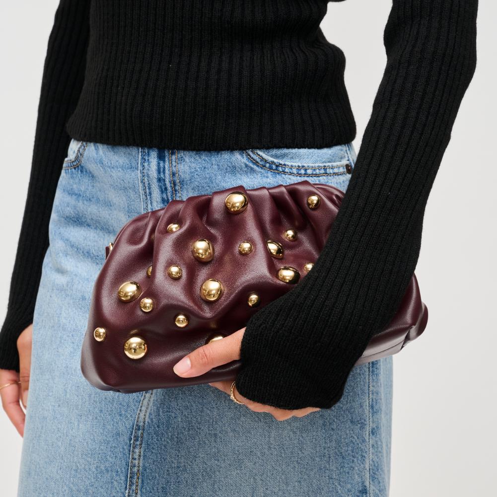 Woman wearing Wine Urban Expressions Carey Clutch 840611193797 View 4 | Wine