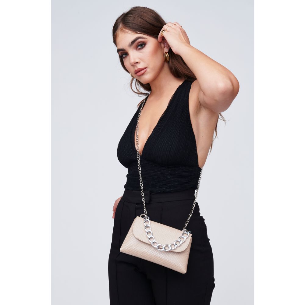 Woman wearing Nude Urban Expressions Teagan Crossbody 818209011600 View 2 | Nude