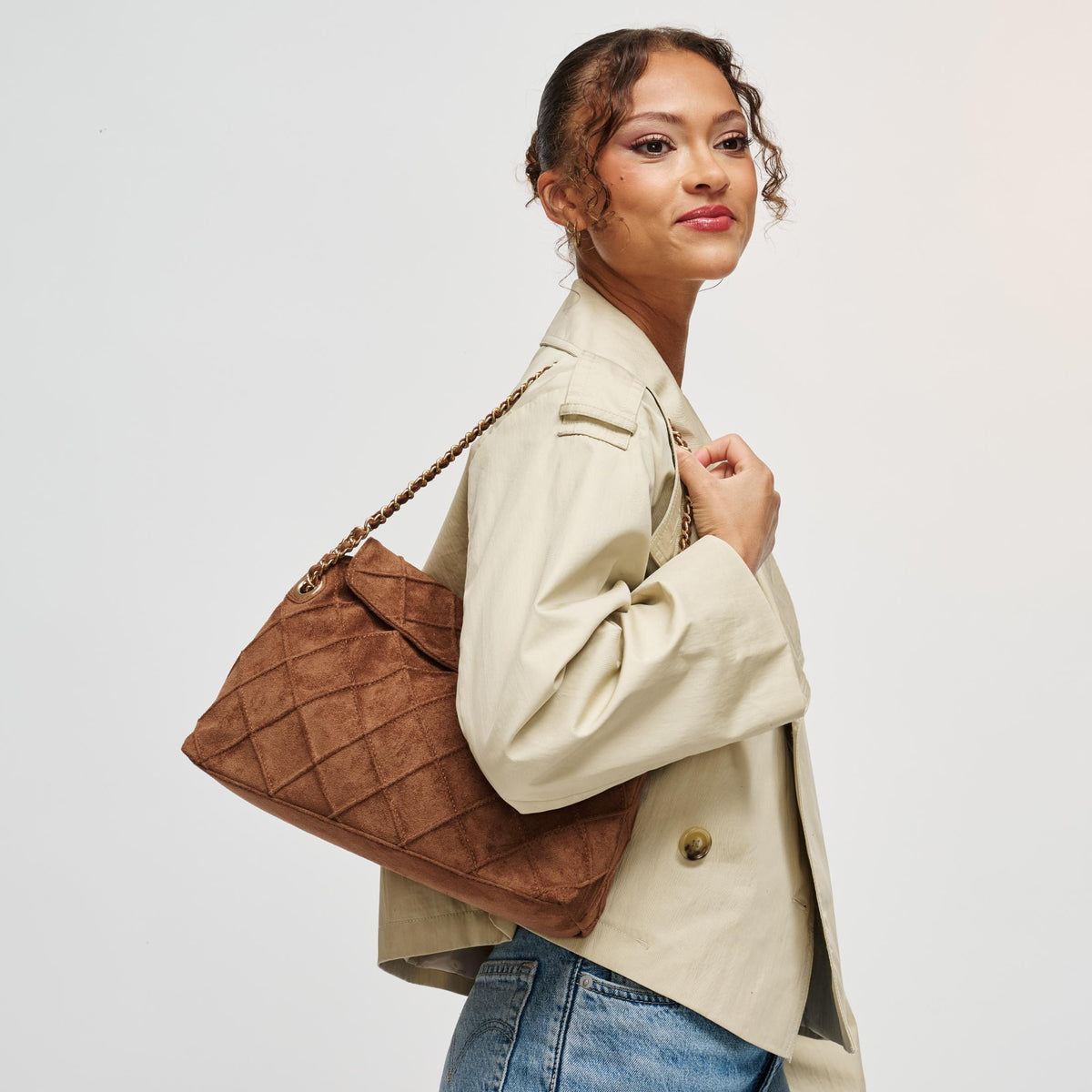 Woman wearing Brown Urban Expressions Crew Hobo 840504213724 View 3 | Brown