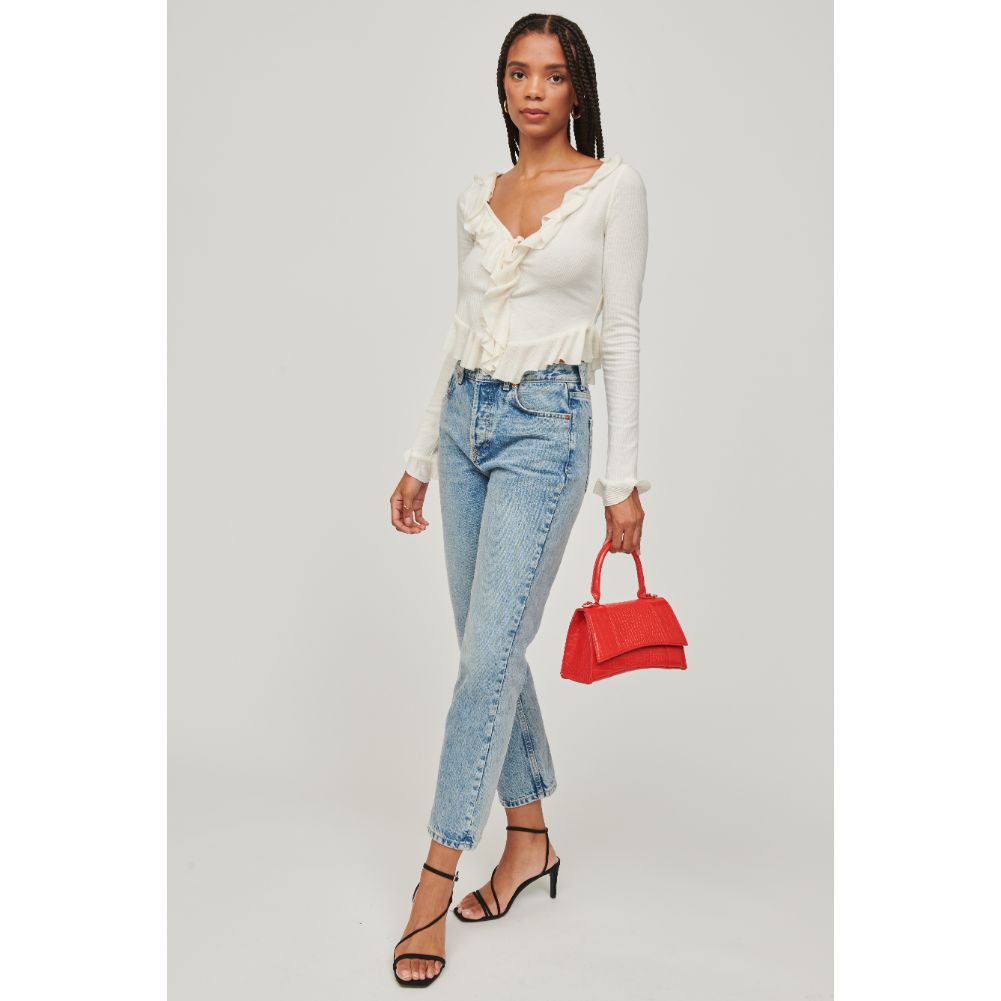 Woman wearing Red Urban Expressions Lucas - Croco Crossbody 840611104991 View 3 | Red