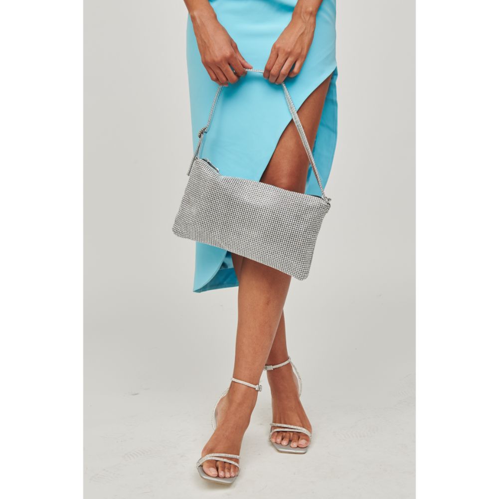 Woman wearing Silver Urban Expressions Glenda Evening Bag 840611110077 View 3 | Silver