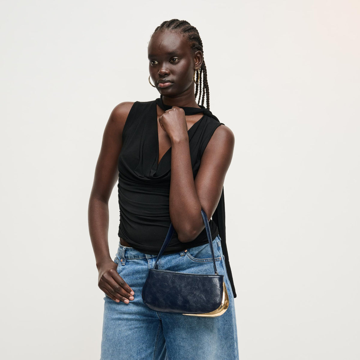 Woman wearing Navy Urban Expressions Cooper Shoulder Bag 840504205774 View 2 | Navy