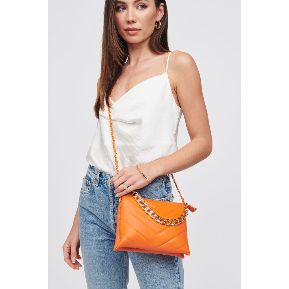 Woman wearing Tangerine Urban Expressions Andie Crossbody 840611100955 View 1 | Tangerine
