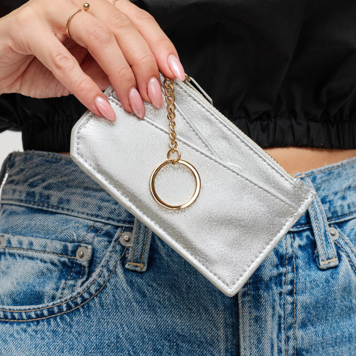 Woman wearing Silver Urban Expressions Adriana Card Holder 840504200342 View 2 | Silver