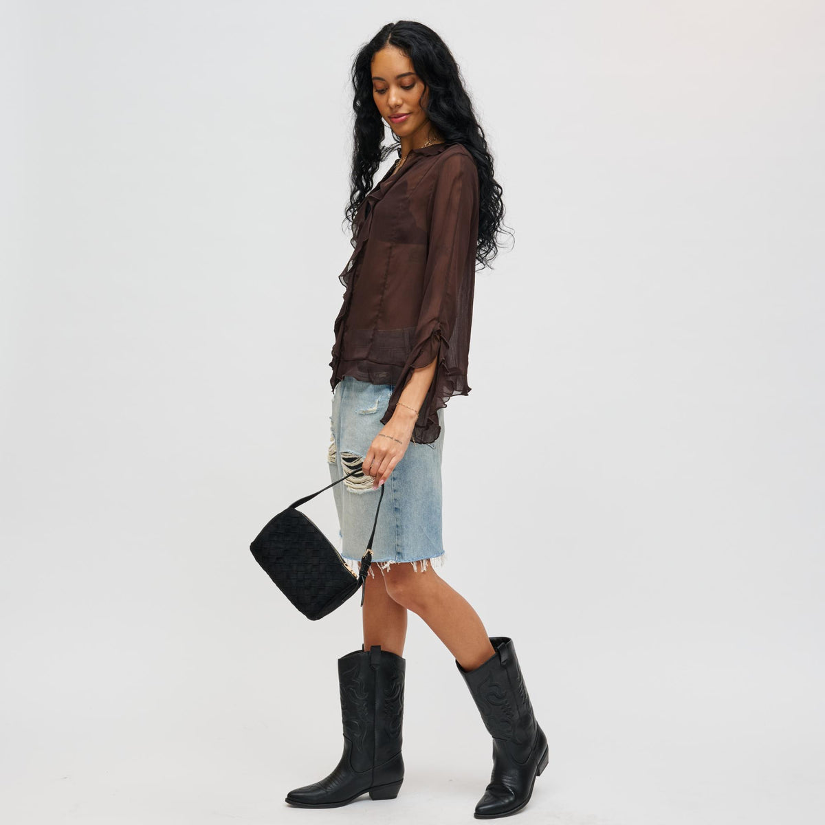 Woman wearing Black Urban Expressions Rose Shoulder Bag 840611199379 View 4 | Black
