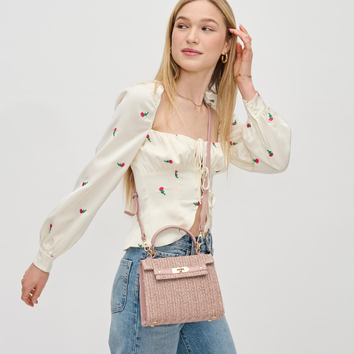 Woman wearing Blush Urban Expressions Violet Crossbody 840611126108 View 1 | Blush