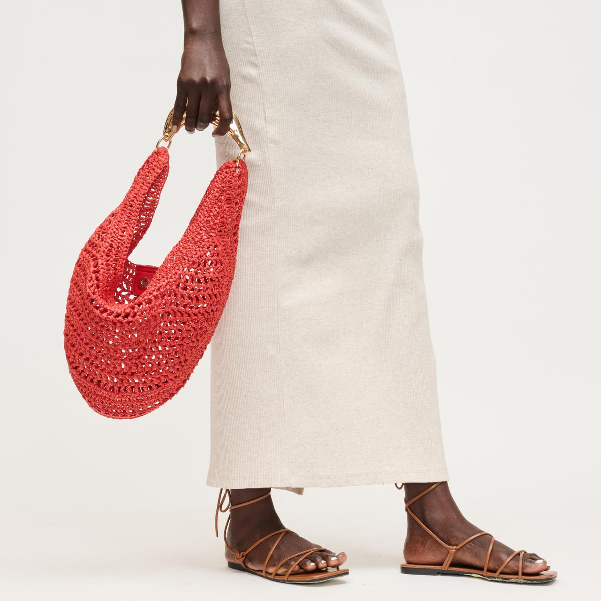 Woman wearing Red Urban Expressions Camden - Goldie Hobo 840504204524 View 4 | Red