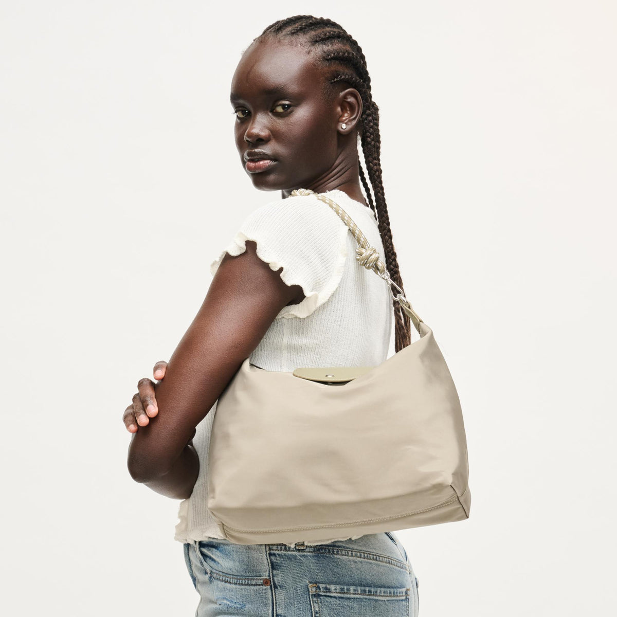 Woman wearing Sage Urban Expressions Nova Hobo 840504206078 View 4 | Sage