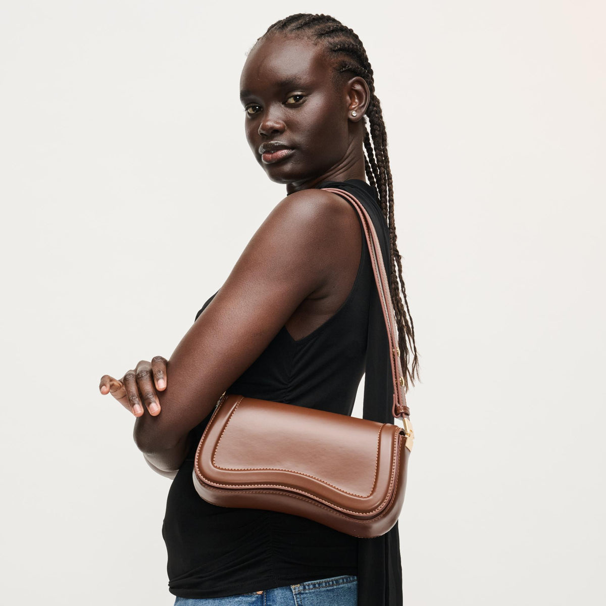Woman wearing Chocolate Urban Expressions Max Shoulder Bag 840504208423 View 3 | Chocolate