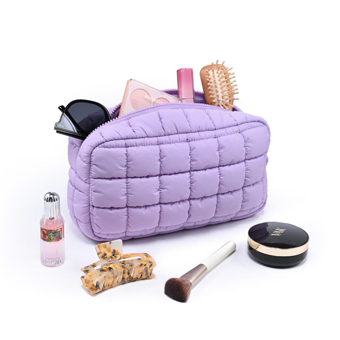 Woman wearing Lavender Urban Essentials Cloud Nine - Puffer Cosmetic & Travel Organizer Pouch 840504211263 View 1 | Lavender