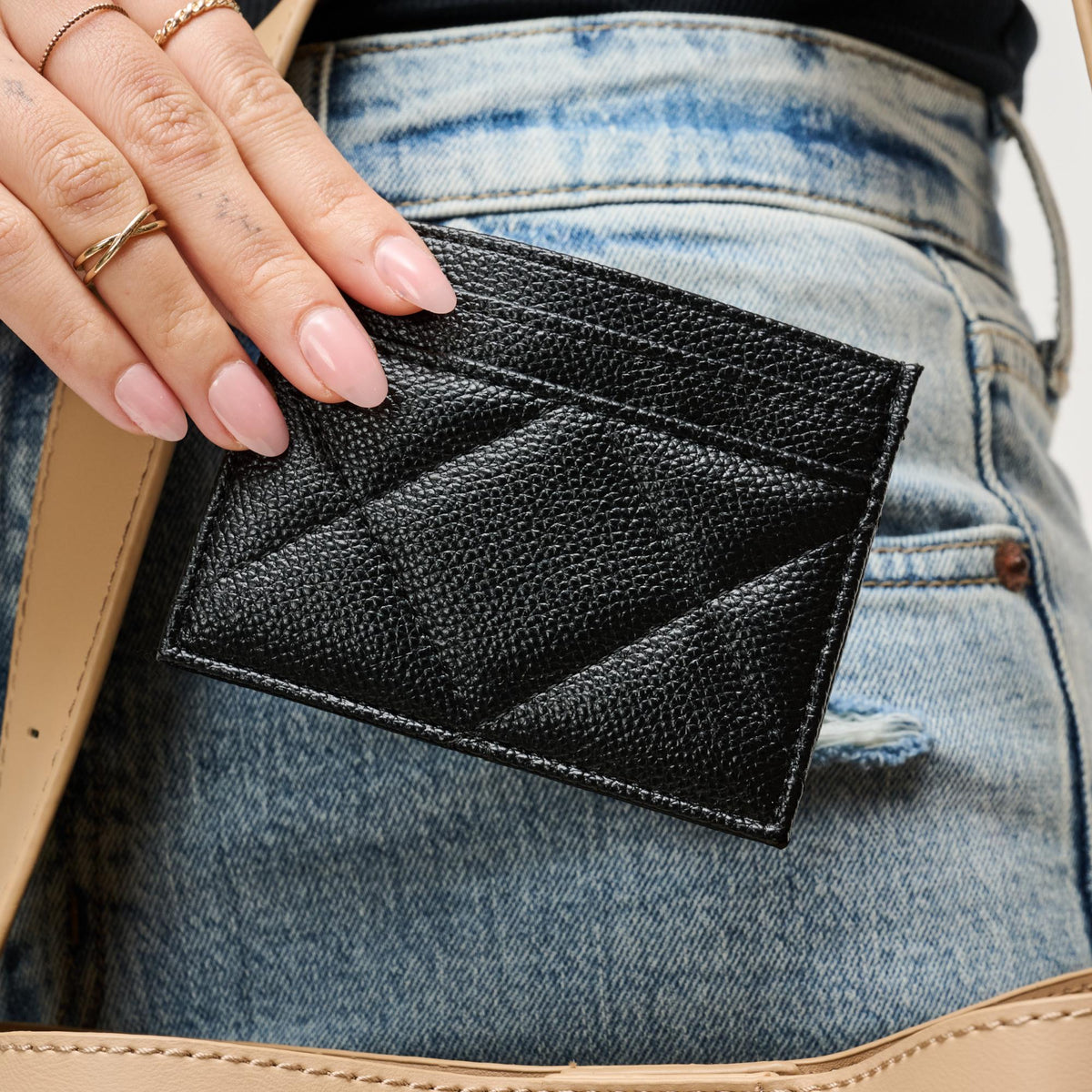 Woman wearing Black Urban Expressions Lainey Card Holder 840504203893 View 1 | Black