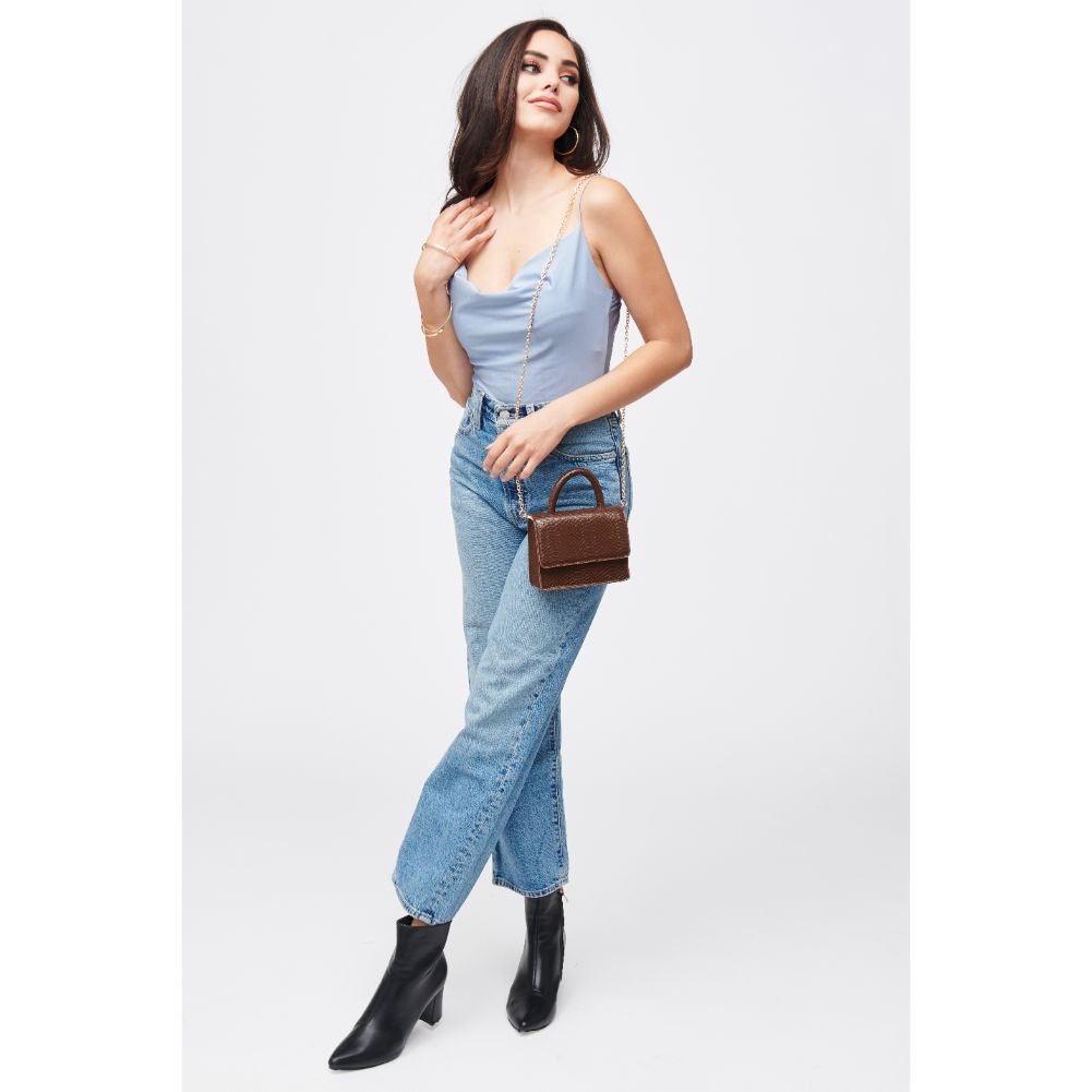 Woman wearing Chocolate Urban Expressions Faye Top Handle 840611184801 View 4 | Chocolate