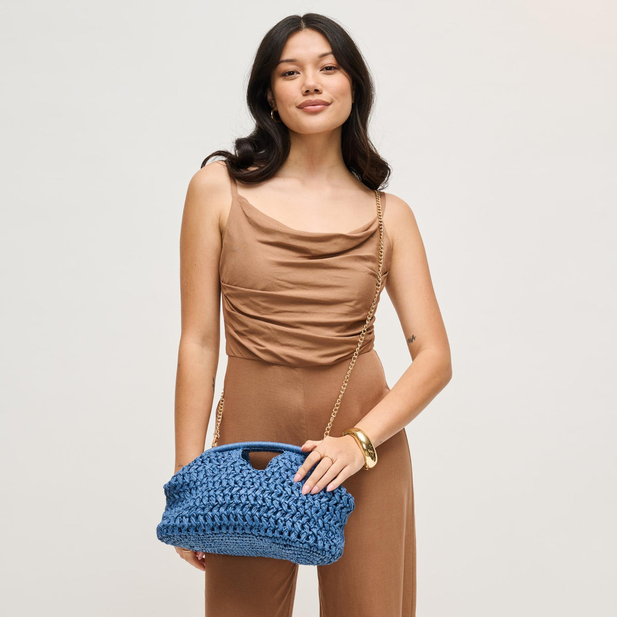 Woman wearing Denim Urban Expressions Abigail Crossbody 840504204159 View 2 | Denim