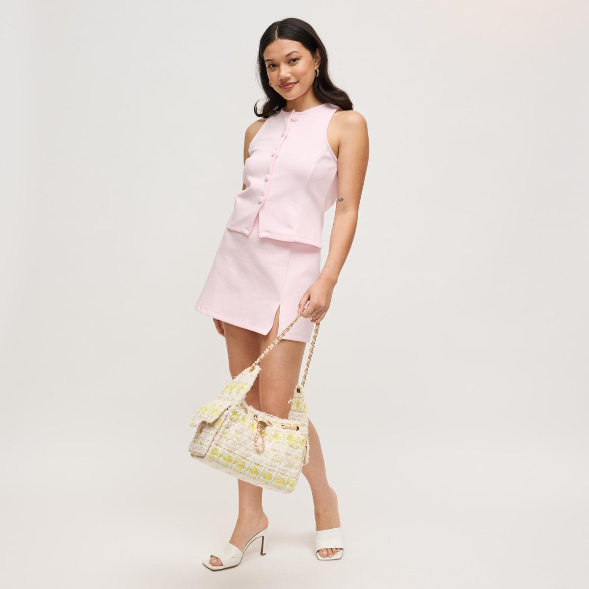 Woman wearing Pink Multi Urban Expressions Paisely Shoulder Bag 840504208485 View 2 | Pink Multi