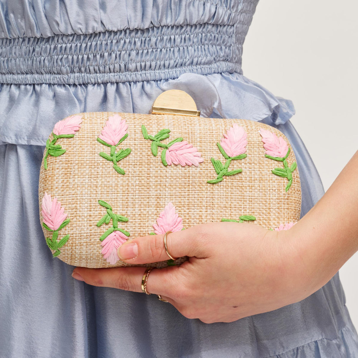 Woman wearing Pink Natural Urban Expressions Kayden Evening Bag 840504204647 View 1 | Pink Natural