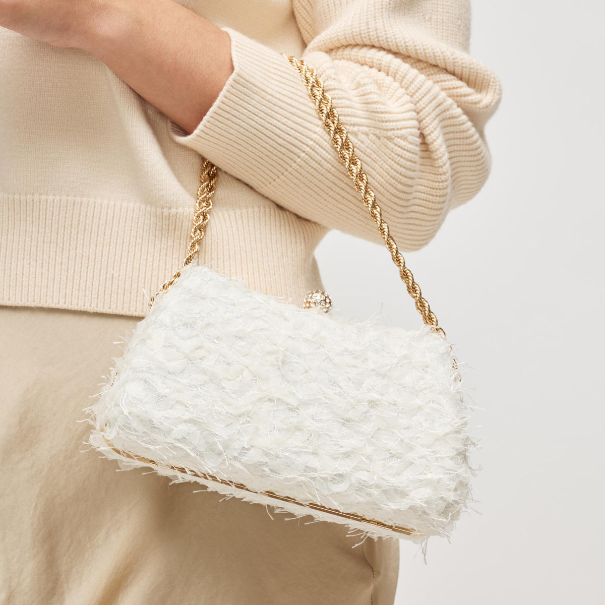 Woman wearing Ivory Urban Expressions Maxi Evening Bag 840611198754 View 1 | Ivory