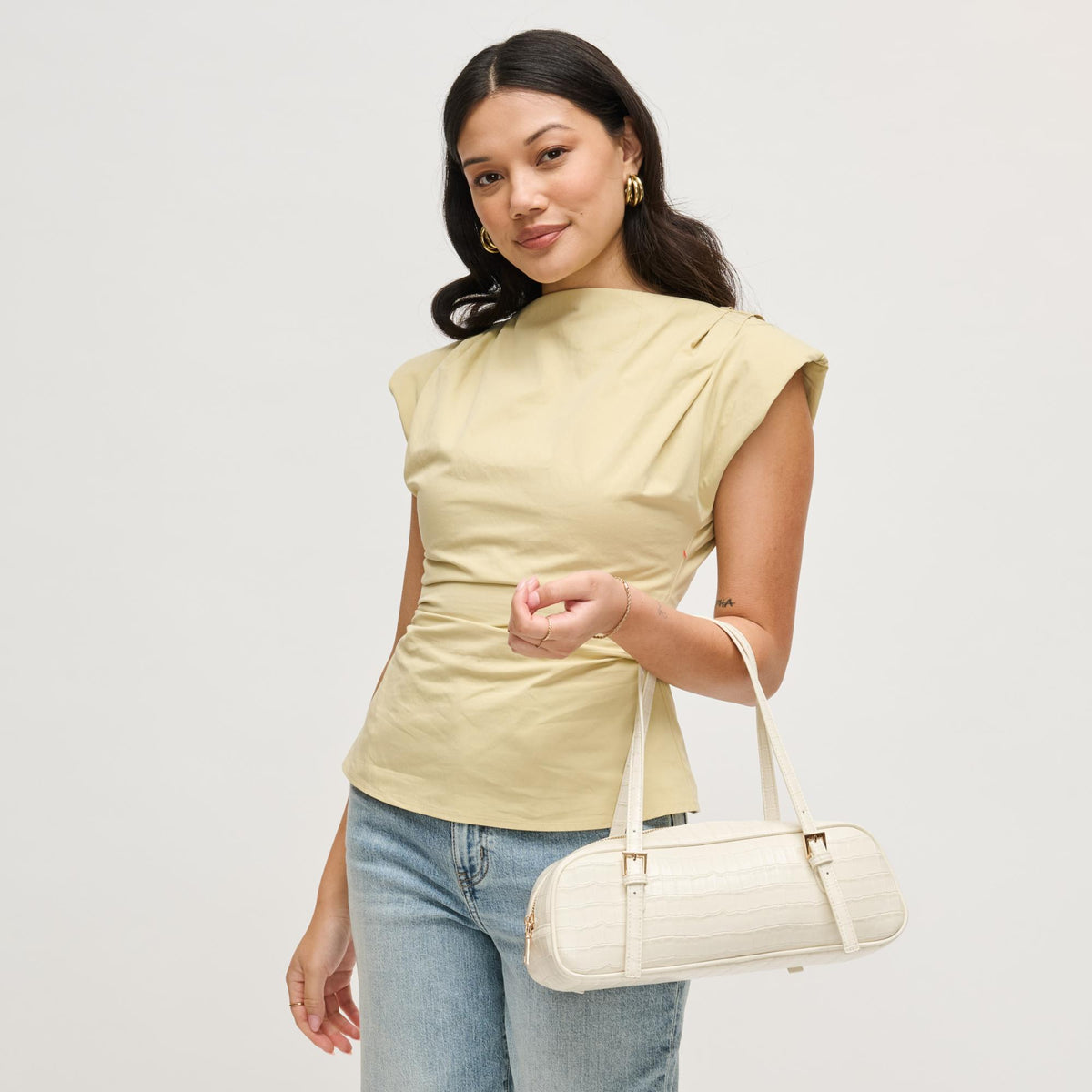 Woman wearing Ivory Urban Expressions Athena Shoulder Bag 840504206177 View 3 | Ivory