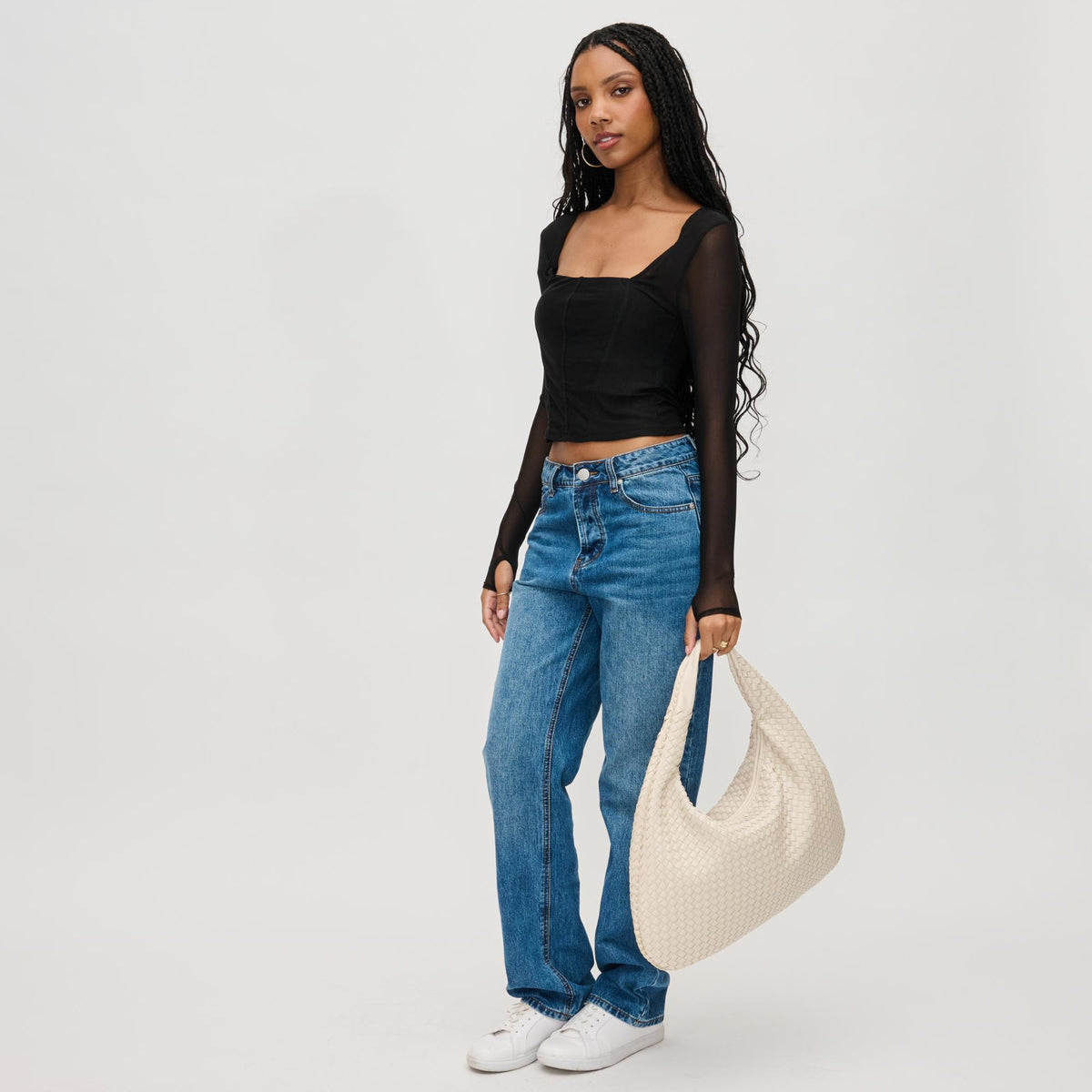 Woman wearing Oatmilk Urban Expressions Laverne Hobo 840611130129 View 3 | Oatmilk